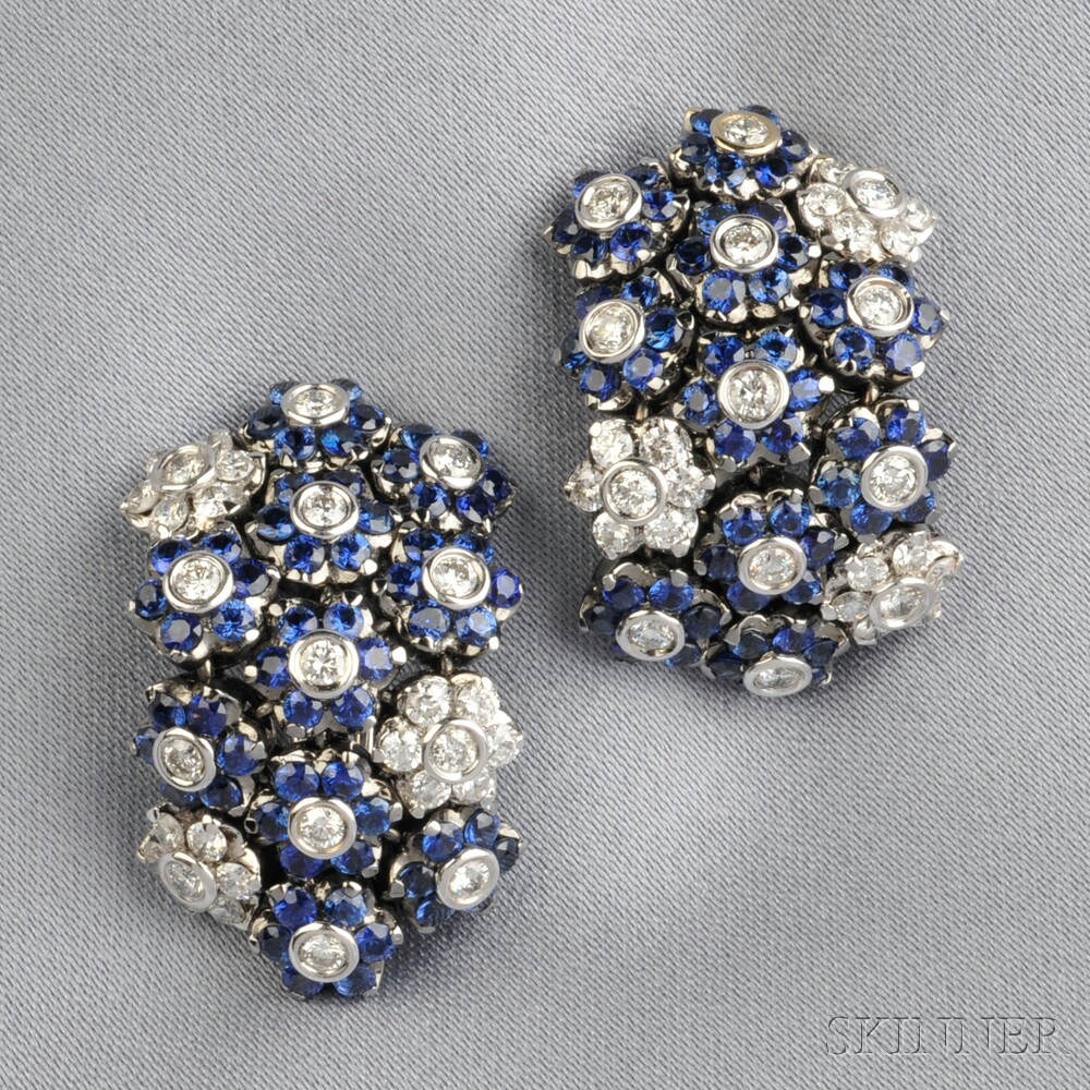 Appraisal: kt Blackened White Gold Sapphire and Diamond Earclips designed as