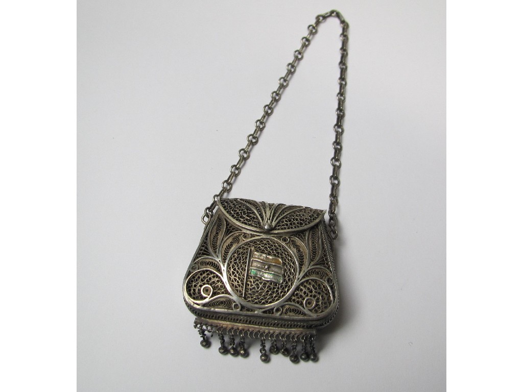 Appraisal: Indian silver filigree purse