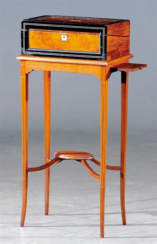 Appraisal: English burl and black lacquer lap desk on stand late