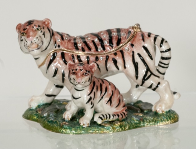 Appraisal: Ruccini Mama and Cub Tiger Jewelled Trinket Box H x