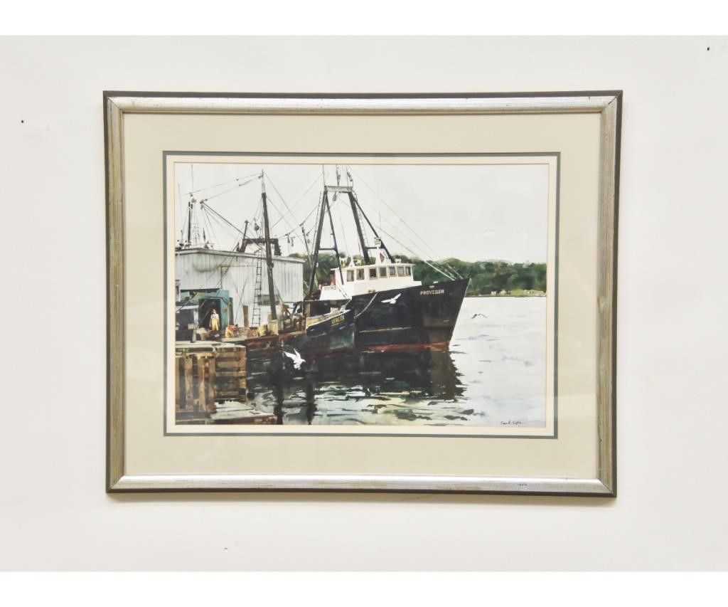 Appraisal: Frank Nofer framed and matted watercolor fishing boats in the