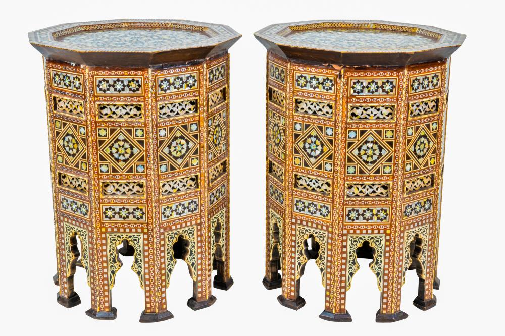 Appraisal: PAIR OF MOORISH STYLE INLAID DECAGONAL TABLESmodern each inches wide