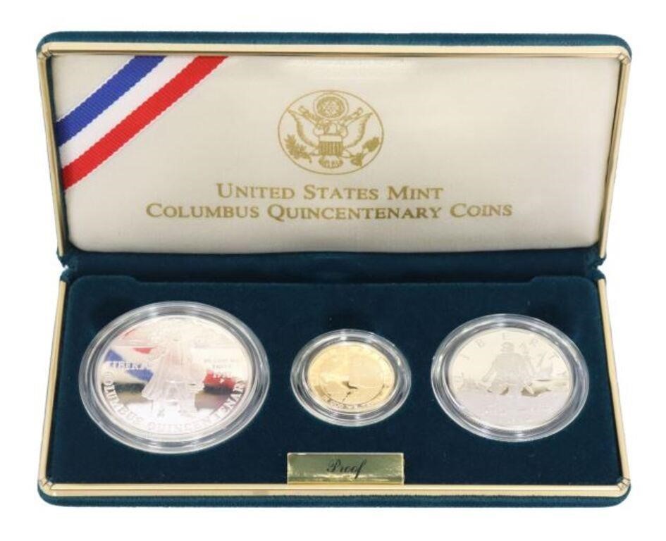 Appraisal: U S Columbus Quincentenary three coin set in U S