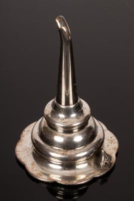 Appraisal: A Sheffield plate wine funnel with shell thumb piece