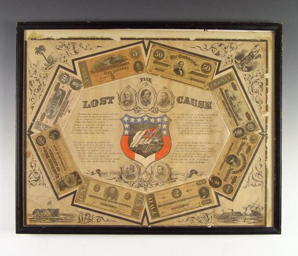 Appraisal: FRAMED CONFEDERATE MONEY ''LOST CAUSE'' PRINT Framed print title ''