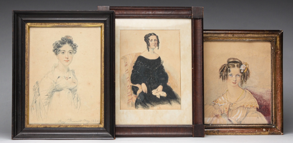 Appraisal: THREE PORTRAITS OF WOMEN Found in Maine st half th