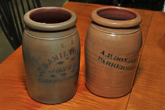 Appraisal: TWO SIGNED STONEWARE CROCKS Both with cobalt stencilling One signed