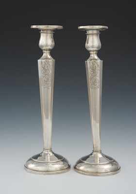 Appraisal: A Pair of Weighted Sterling Silver Candlesticks Each apprx -