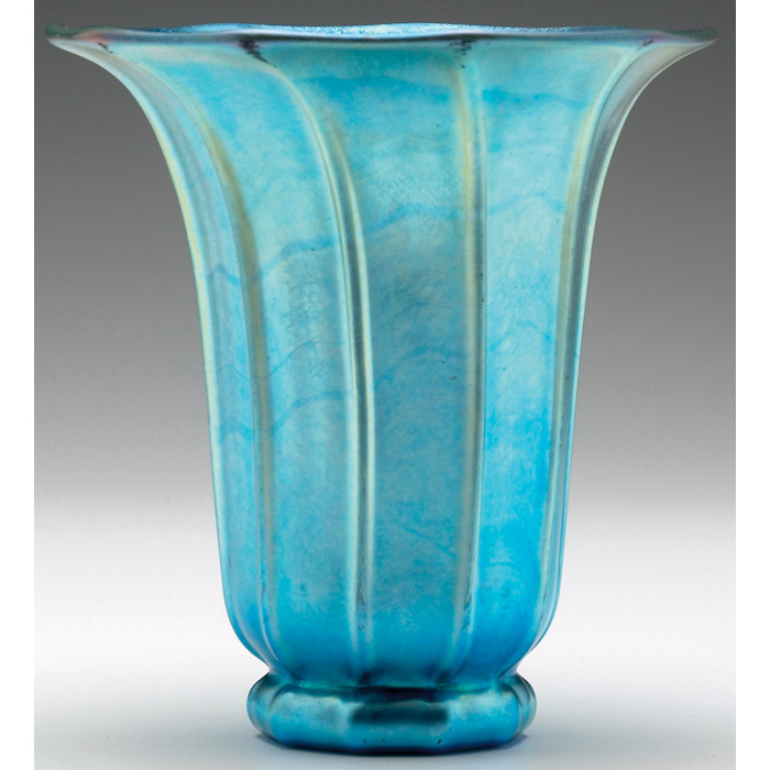 Appraisal: Steuben vase flaring ribbed from in blue aurene glass signed