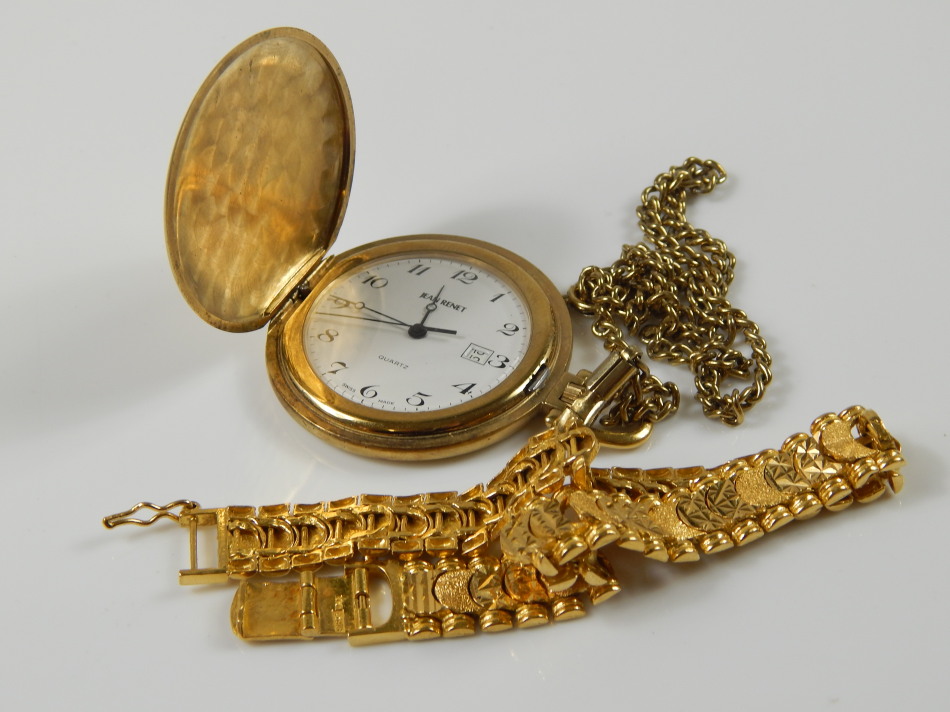 Appraisal: A modern bracelet and a gold plated pocket watch