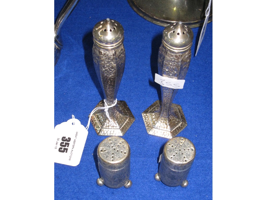 Appraisal: White metal four piece condiment set