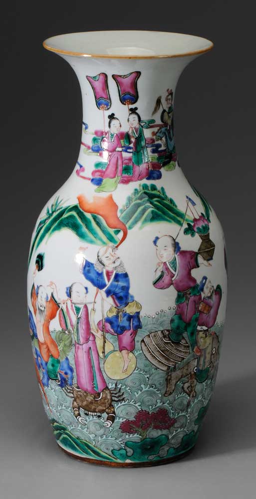 Appraisal: Famille Verte Porcelain Vase Chinese brightly enameled with The Eight