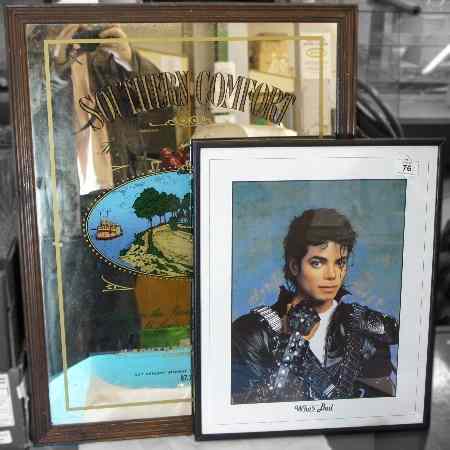 Appraisal: Large Southern Comfort Advertising Mirror with Framed Poster of Michael