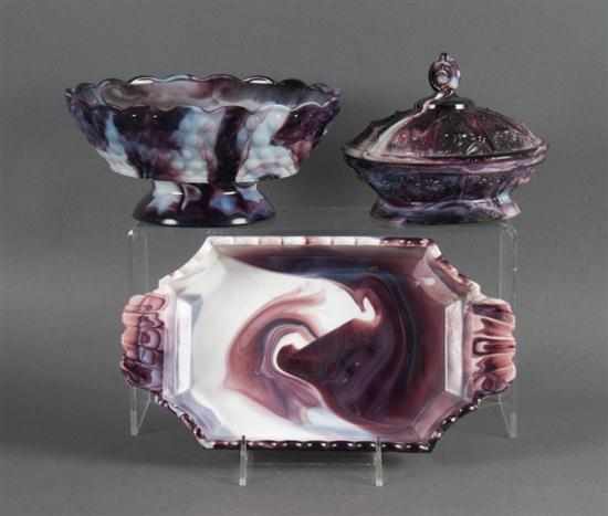 Appraisal: Three amethyst marbled glass articles probably Sowerby late th century