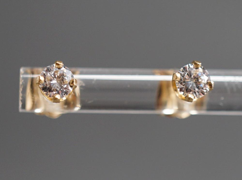 Appraisal: -Karat Yellow-Gold and Diamond Stud Pierced Earrings Each round brilliant-cut