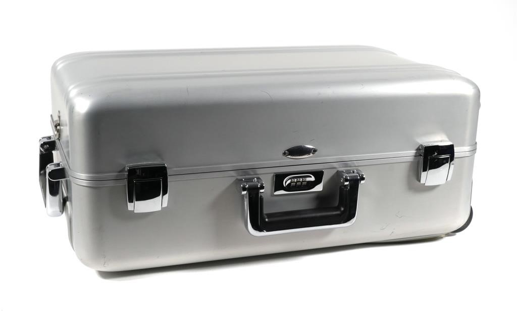 Appraisal: Halliburton classic silver aluminum two wheel carry on size hard