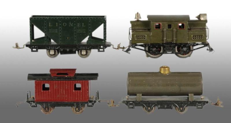 Appraisal: Lionel O-Gauge Freight Train Set Description Pre-war Includes three tattered