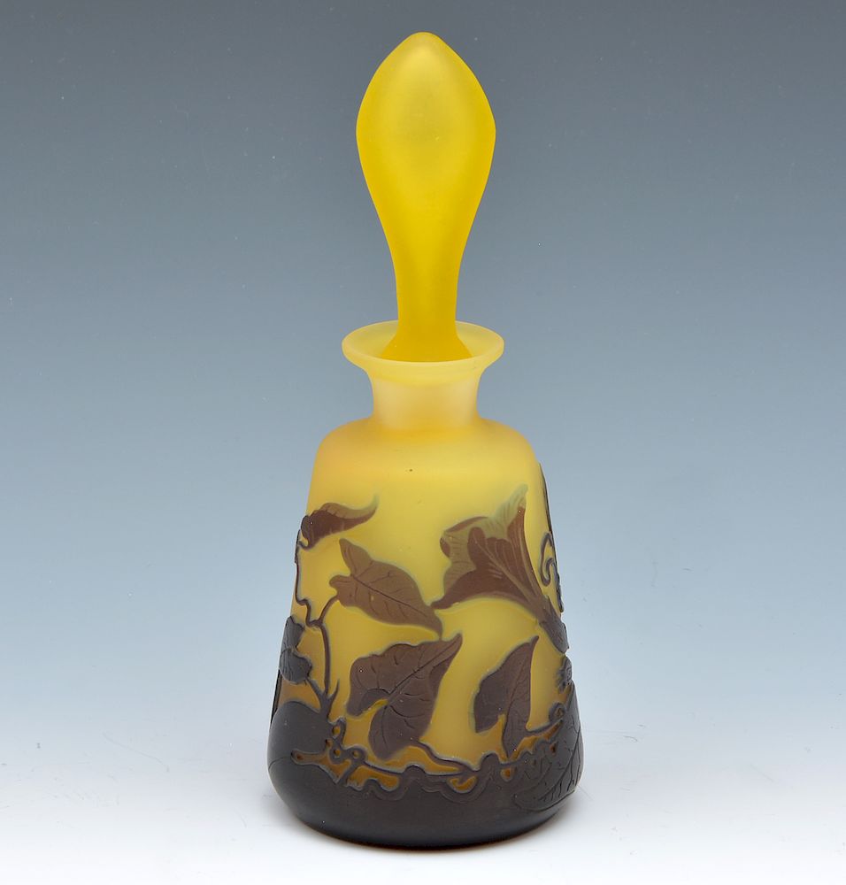 Appraisal: Galle cameo glass yellow floral perfume bottle Galle cameo glass