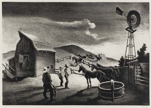 Appraisal: THOMAS HART BENTON Corral Lithograph x mm x inches -