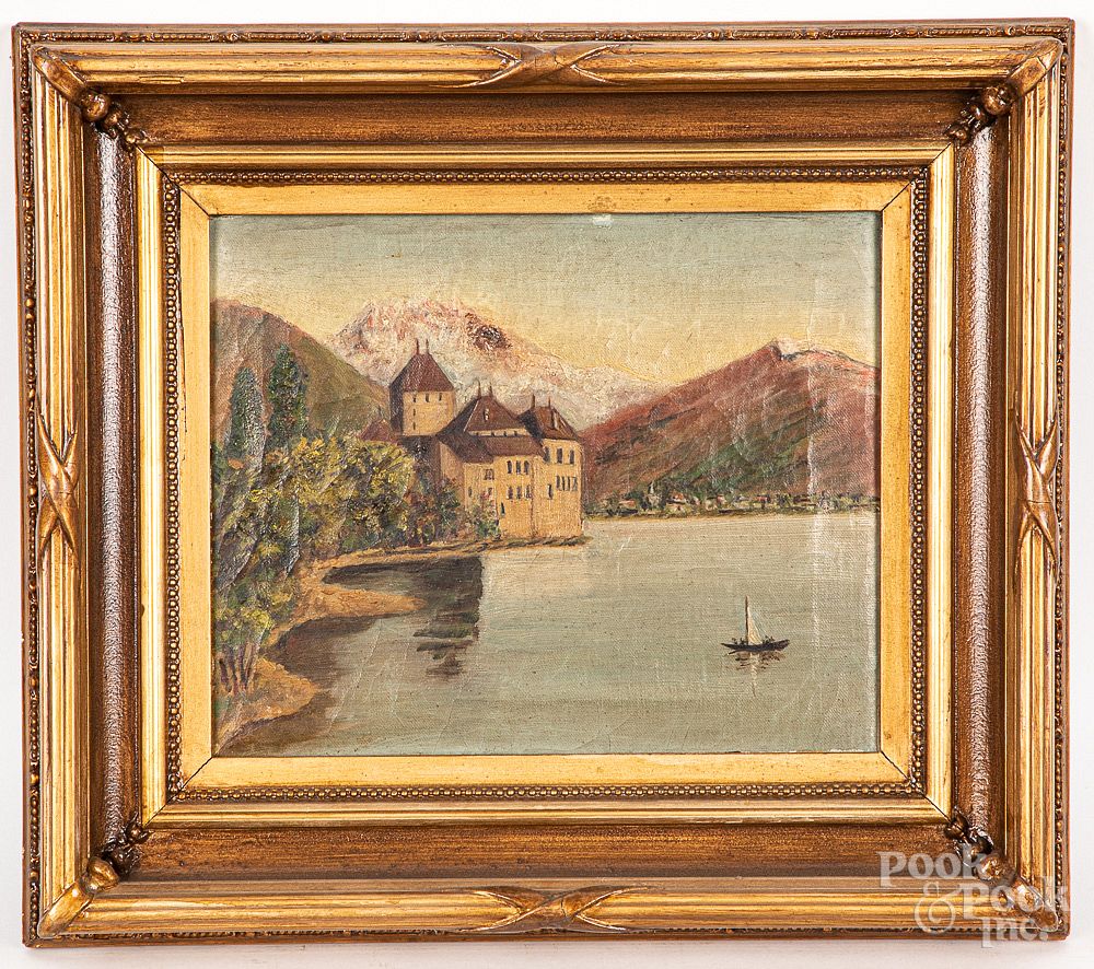 Appraisal: Continental oil on canvas lake scene th c Continental oil