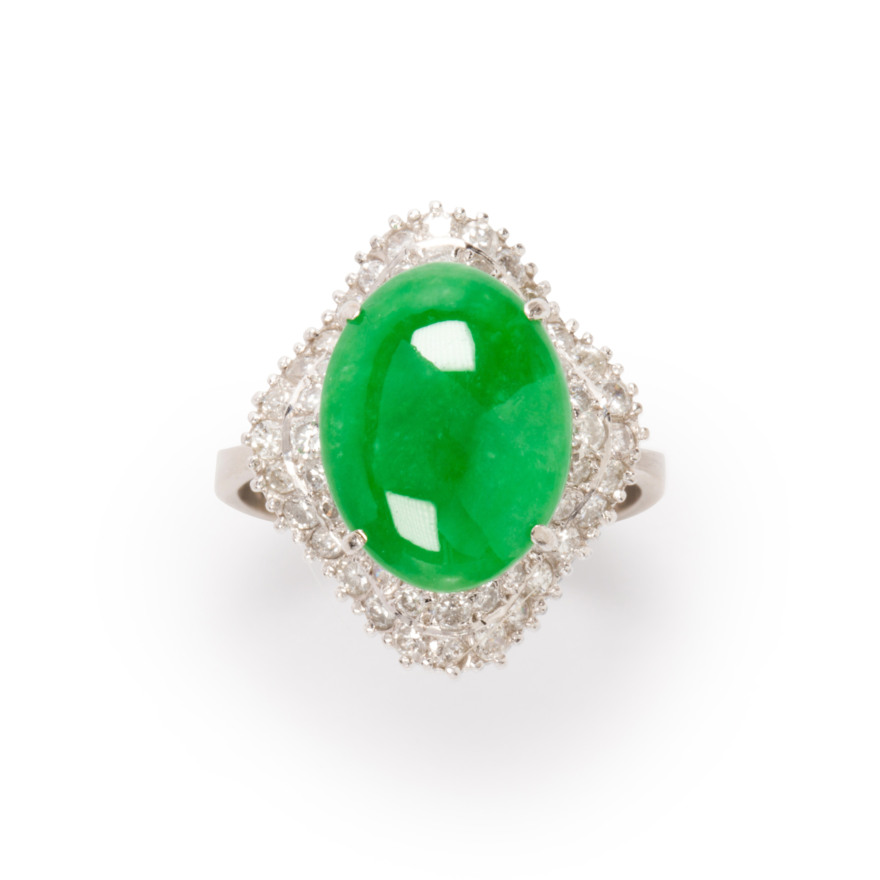 Appraisal: A JADEITE DIAMOND AND FOURTEEN KARAT WHITE GOLD RING A