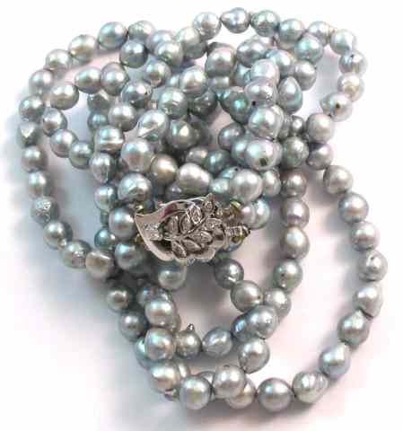 Appraisal: DOUBLE STRAND GRAY PEARL NECKLACE strung with two strands of