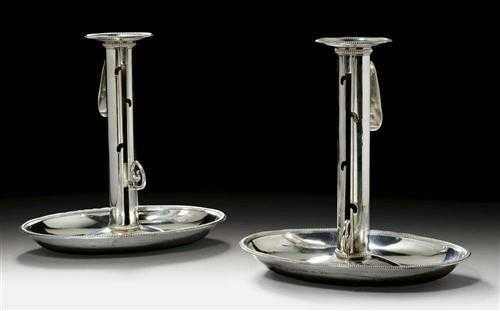 Appraisal: PAIR OF CANDLE HOLDERS Lausanne circa Maker's mark Fr res