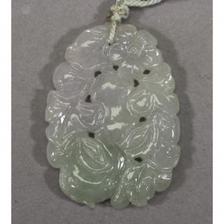 Appraisal: Chinese Carved Apple Green Jade Pendant Chinese Carved Apple Green