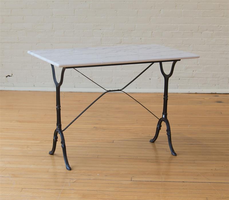 Appraisal: CAST-IRON AND MARBLE CAF TABLE x x in Condition In