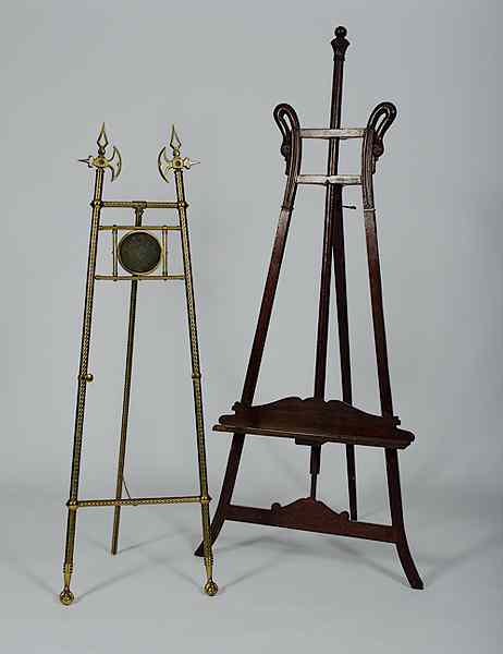 Appraisal: Two Easels th century one brass easel and one wooden