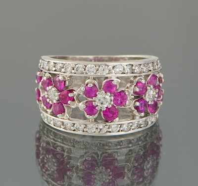 Appraisal: A Ladies' Diamond and Pink Sapphire Flower Ring k white