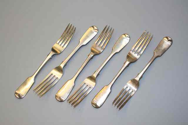 Appraisal: SIX VICTORIAN SILVER FIDDLE PATTERN TABLE FORKS by George Adams