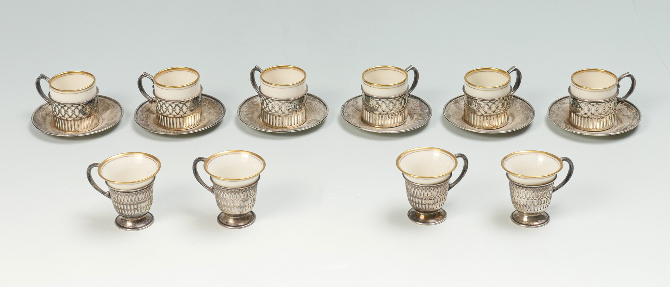 Appraisal: PC LENNOX DEMITASSE CUPS SAUCERS IN STERLING Approx Troy ounces