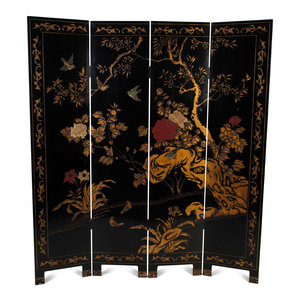 Appraisal: A Chinese Lacquered Four Panel Floor Screen EARLY TH CENTURY