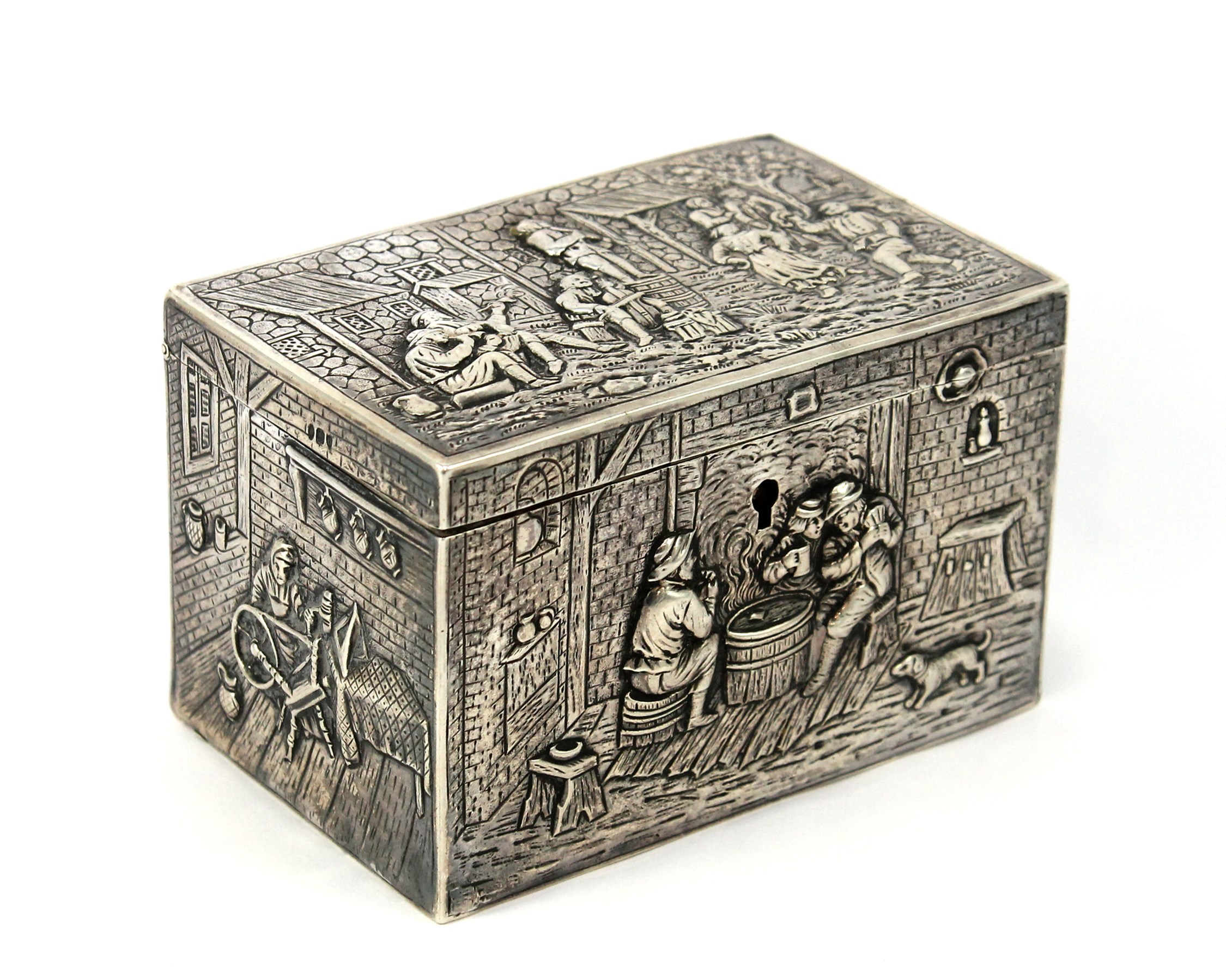 Appraisal: A silver rectangular hinge lidded trinket box the exterior decorated