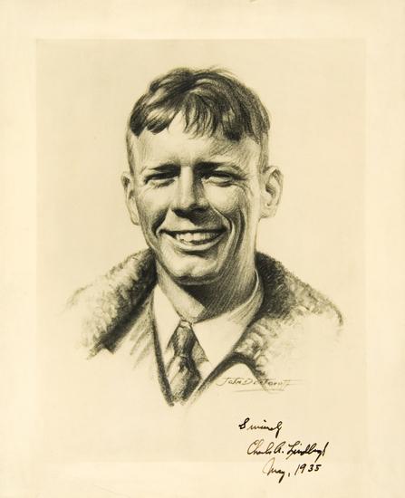 Appraisal: LINDBERGH Charles - Portrait signed Sincerely Charles A Lindbergh No