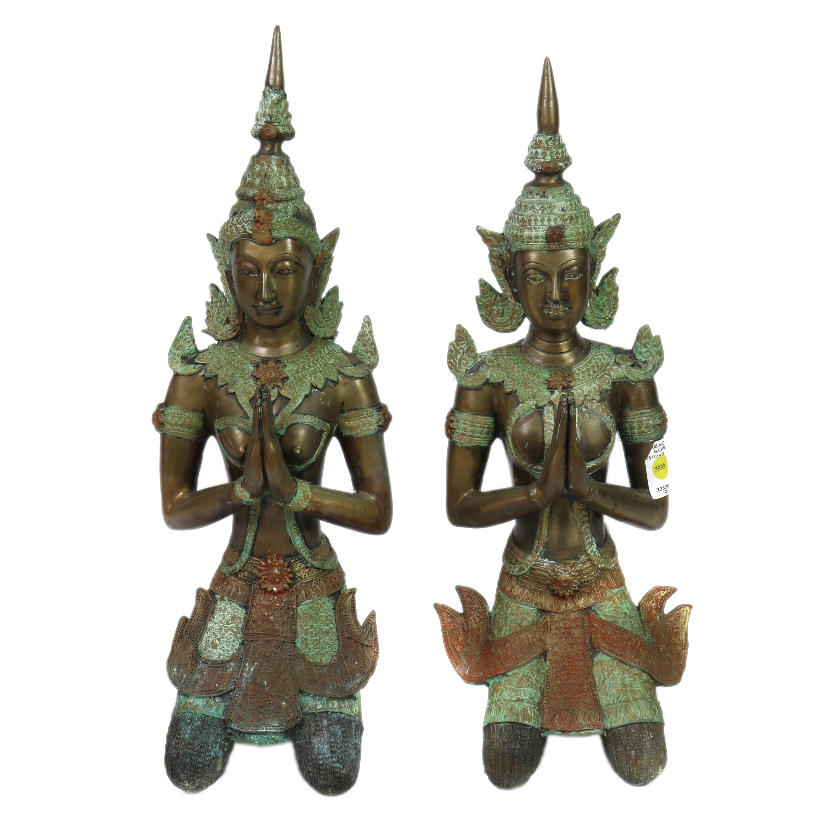 Appraisal: PAIR OF THAI BRONZE KNEELING BUDDHIST FIGURES Pair of Thai