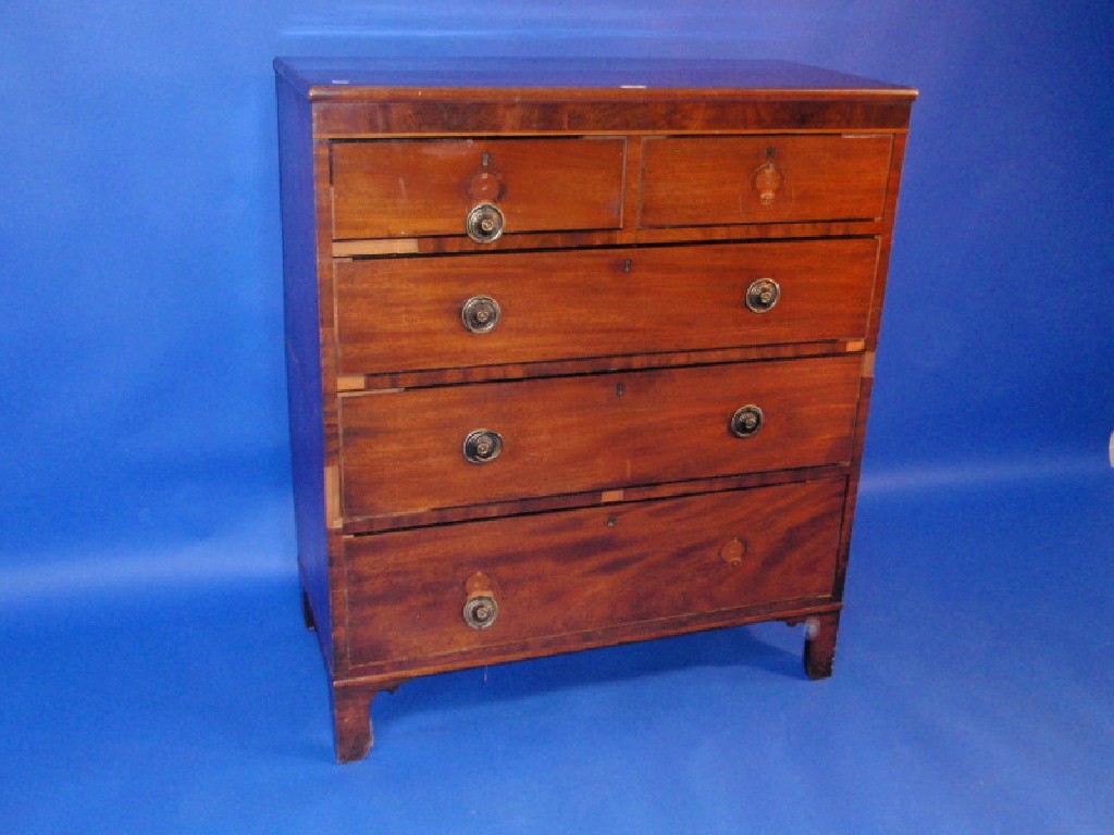 Appraisal: A Regency mahogany cross-banded chest of two short and three