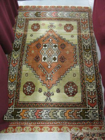 Appraisal: Oushak Turkish Handmade Rug central geometric medallion tan field fine