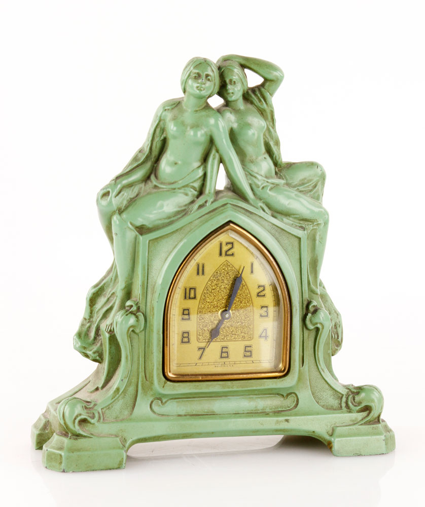 Appraisal: - Art Deco Cast Iron Clock Art Deco mantle clock