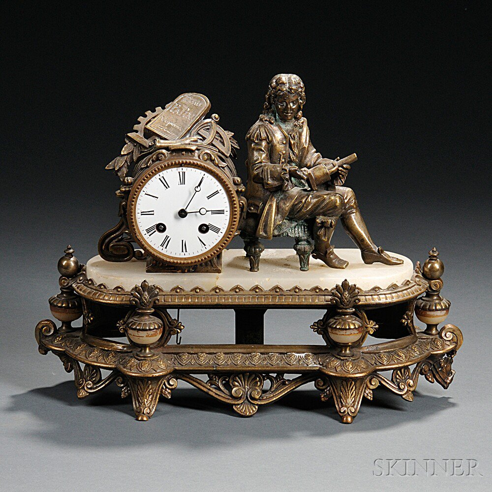 Appraisal: French Gilt Bronze Figural Clock Depicting Denis Papin Paris the