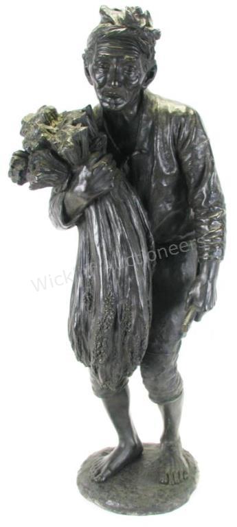 Appraisal: Kaneda Kenjiro Bronze Farmer Sculpture Kaneda Kenjiro Meiji Period Japan