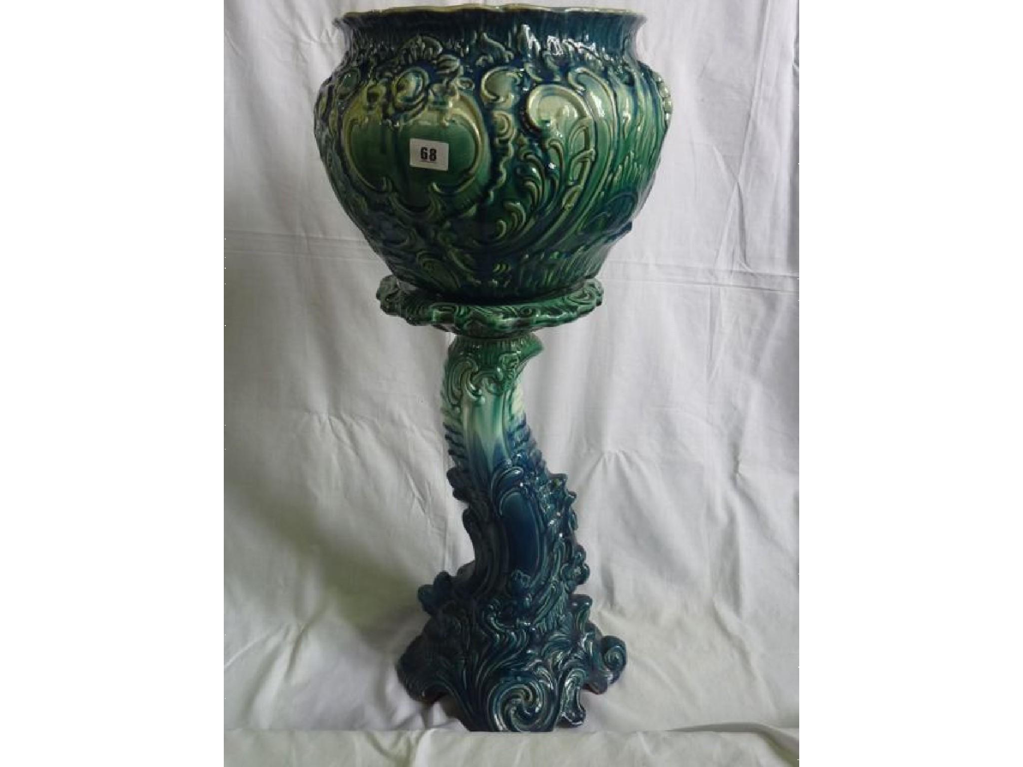 Appraisal: A th century style majolica jardini re and stand in