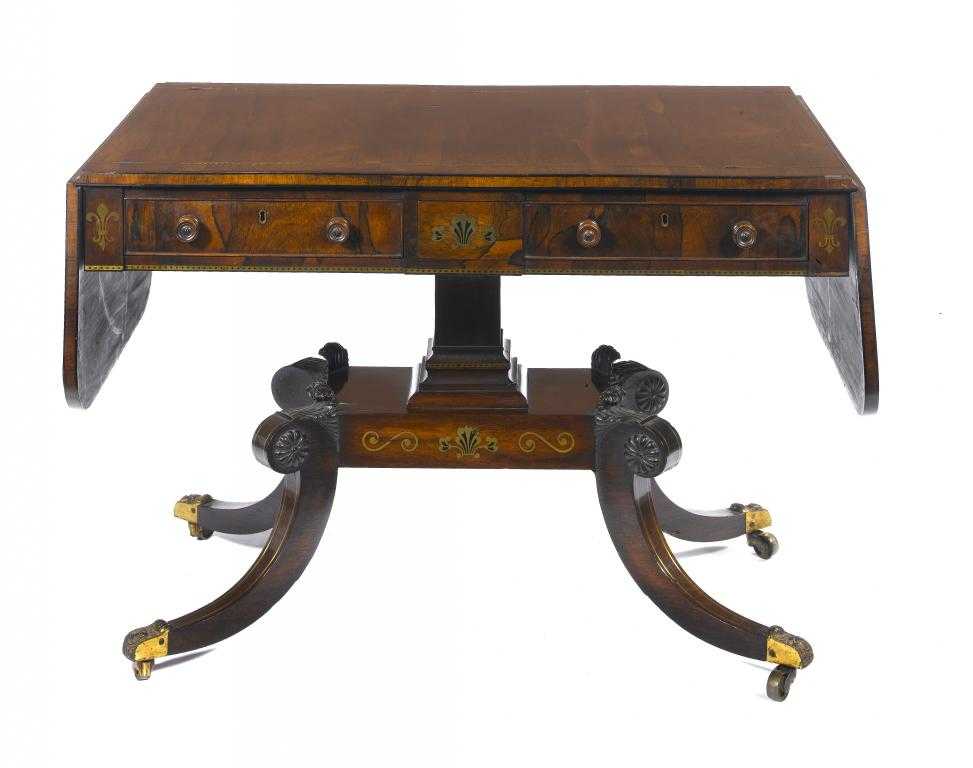 Appraisal: A GEORGE IV EBONY AND BRASS INLAID ROSEWOOD SOFA TABLE