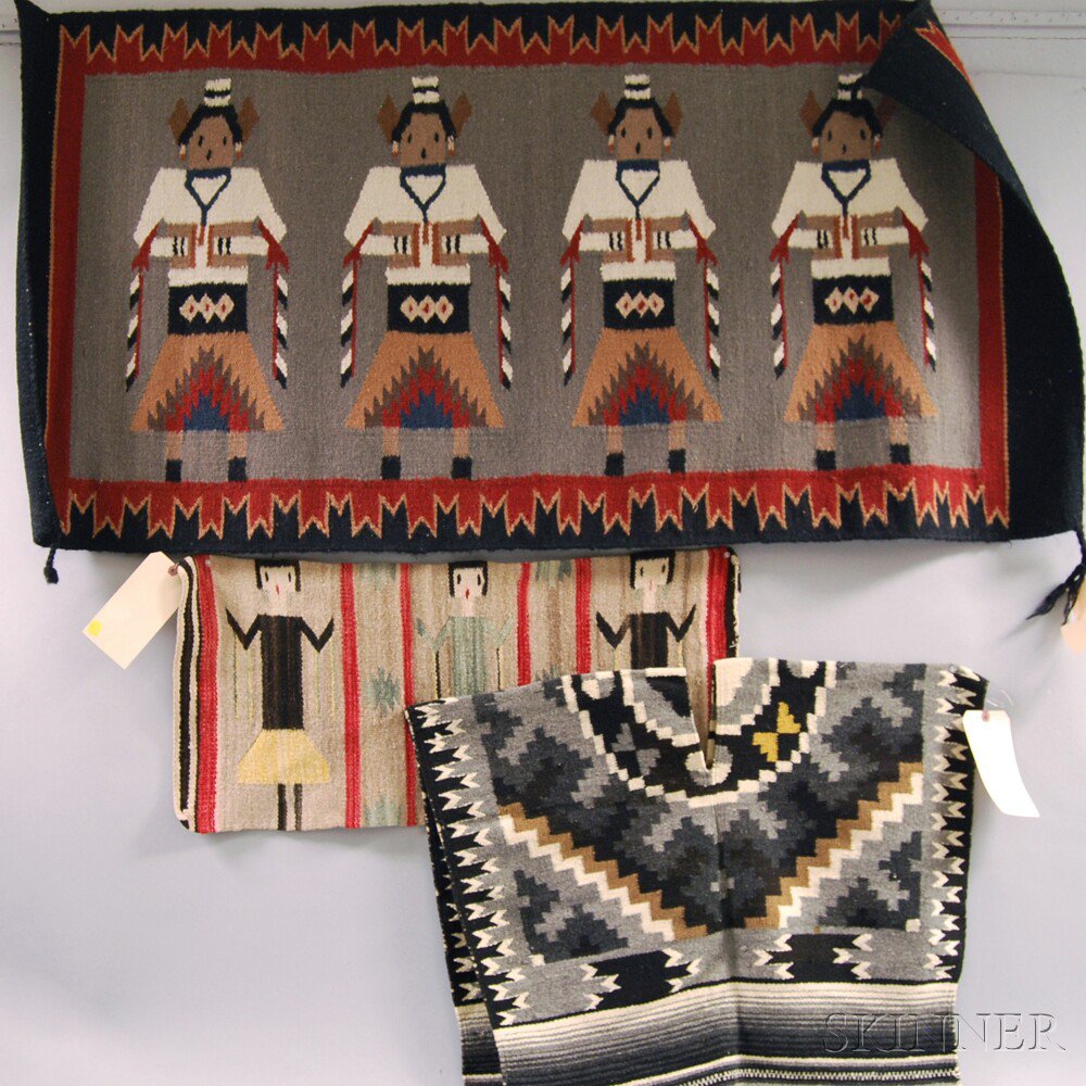 Appraisal: Three Mexican Woven Items two Yei rugs and a poncho