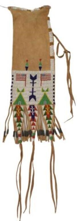 Appraisal: Native American beaded hide tobacco bag Sioux c - American