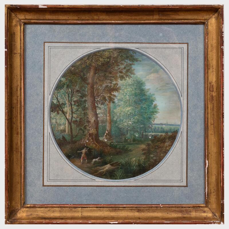 Appraisal: Flemish School Huntsmen in a Landscape Gouache on paper unsigned