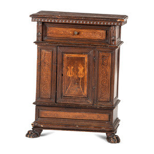 Appraisal: An English Tulip Inlaid Oak Cabinet th Century and later