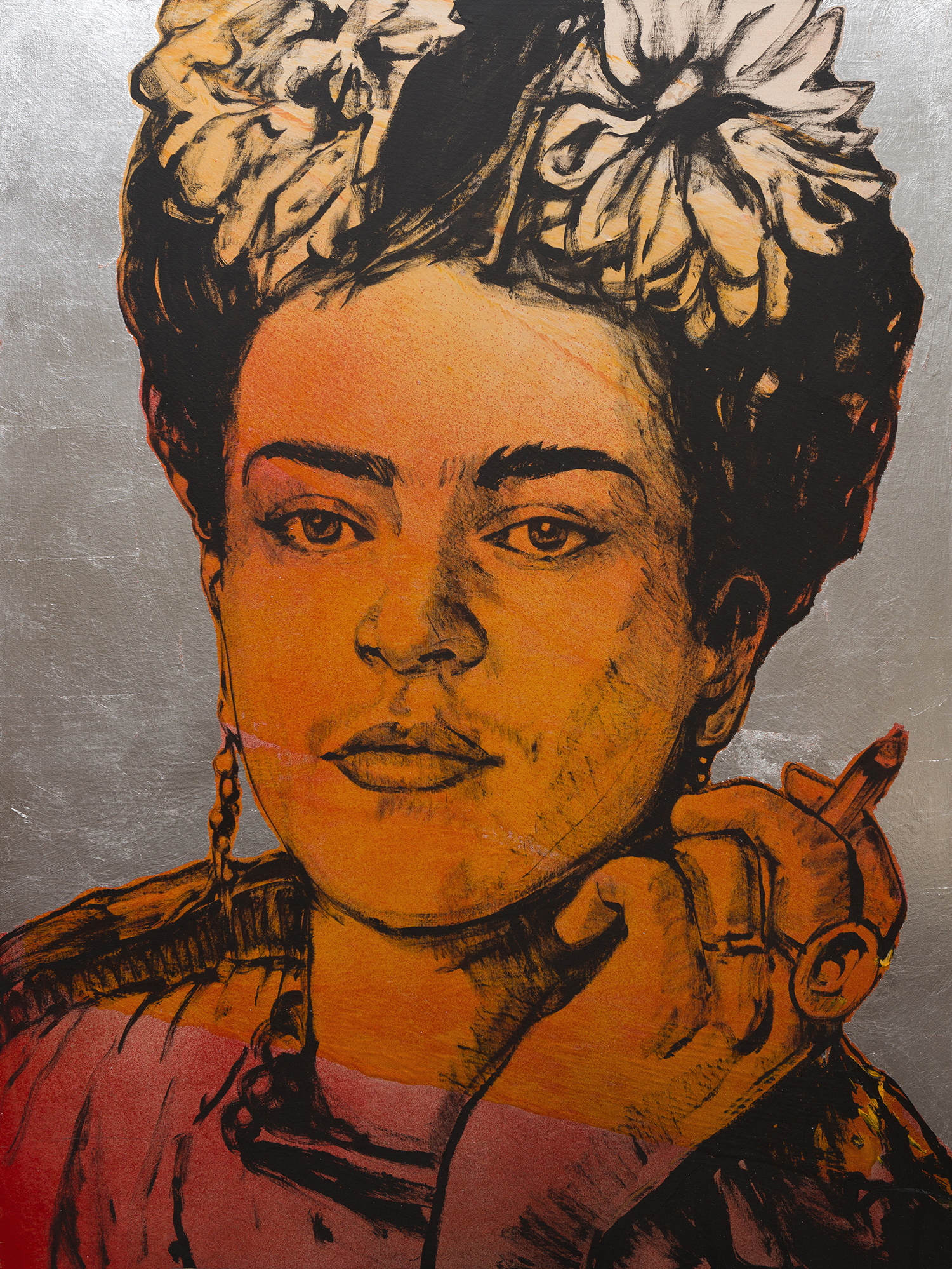 Appraisal: DAVID BROMLEY BORN Untitled Portrait of Frieda Kahlo acrylic on