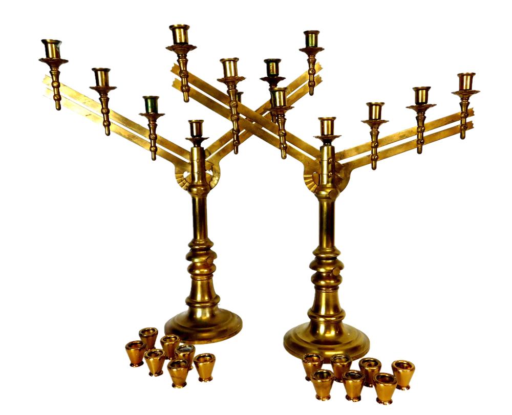 Appraisal: Pair of adjustable brass candelabra each with seven lights arm